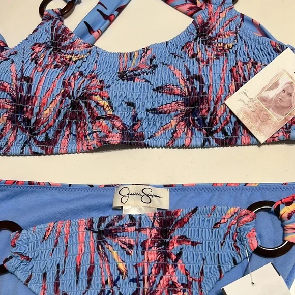NWT Jessica Simpson Windy Palms Multi Lilac Bikini Top and Bottom M/L - Picture 7 of 11